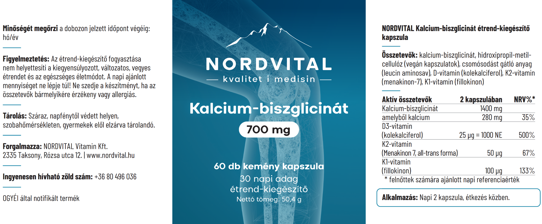 Kalcium-biszglicinát 700mg - 60db