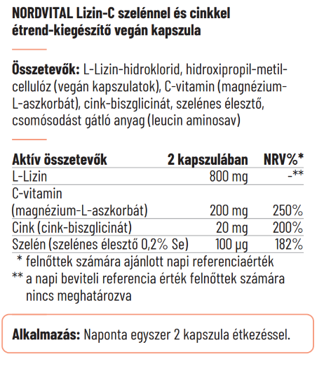 Lizin-C szelénnel és cinkkel vegán kapszula - 60db